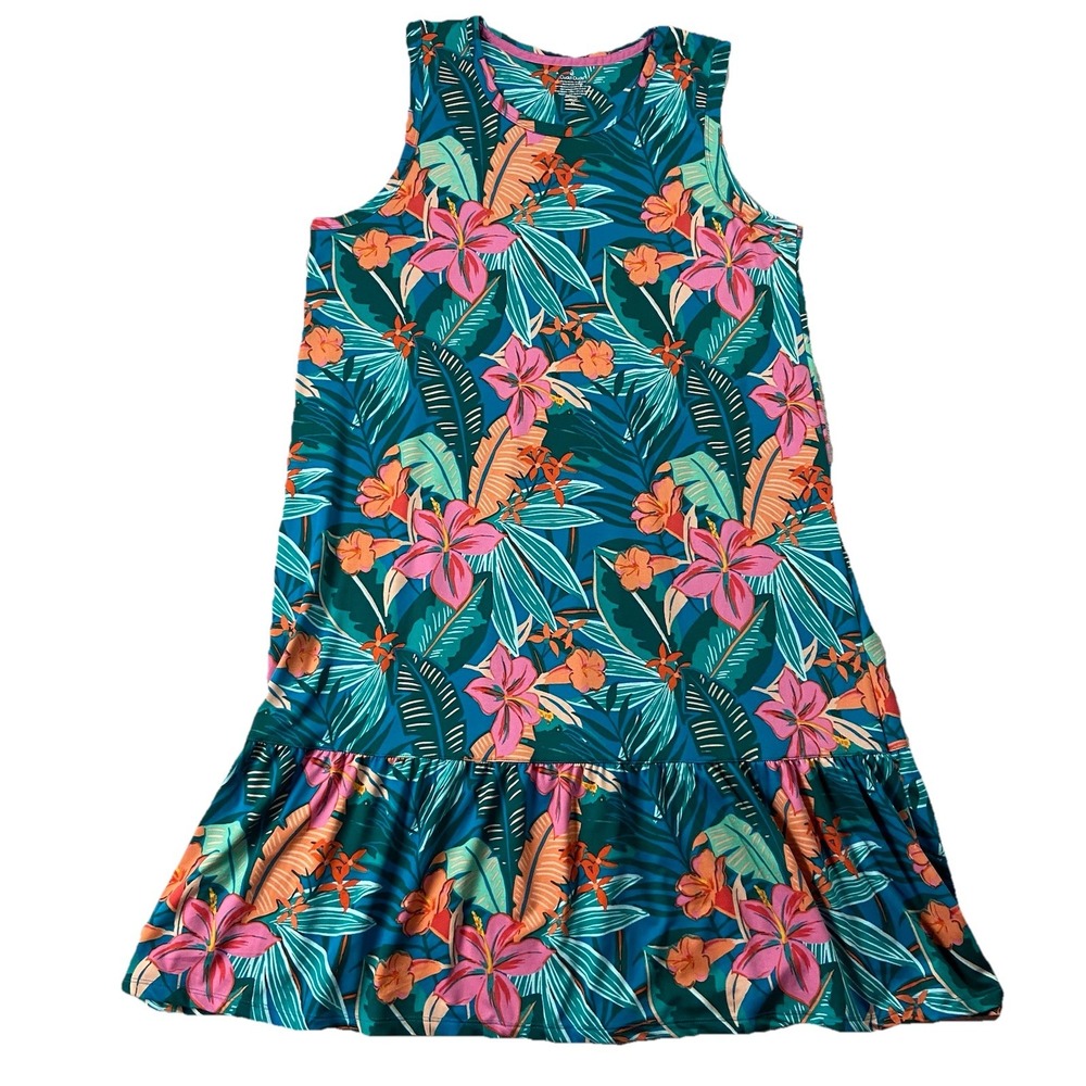 Cuddl Duds Sleeveless Tropical Floral Ruffle Hem Pajama Lounge Dress Women's XL